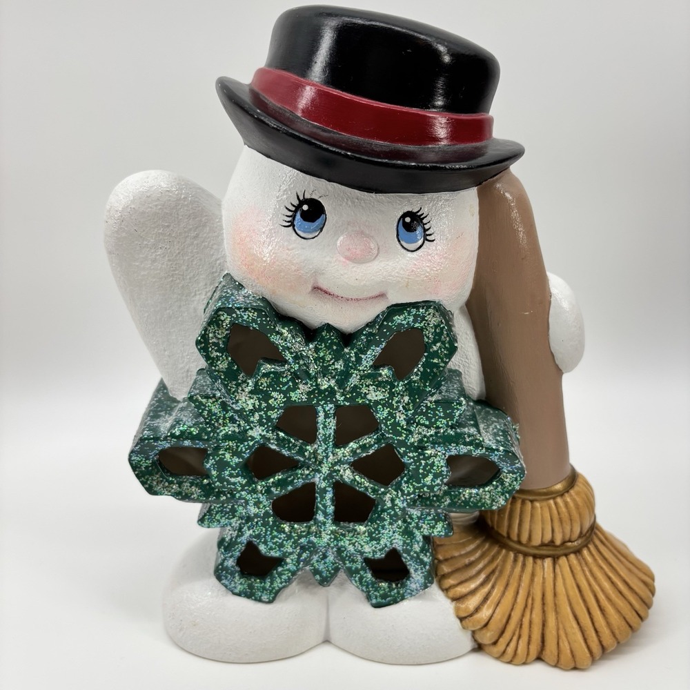 Vtg Frosty the Snowman Ceramic Handpainted Snowflake Broom Christmas‎ Glitter